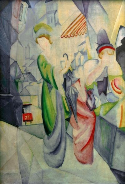 帽子屋の前の明るい女性 作： August Macke