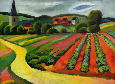 教会と小道のある風景 作： August Macke