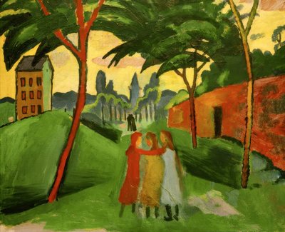 3人の女の子のいる風景 作： August Macke