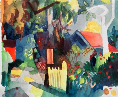 明るい木のある風景 作： August Macke