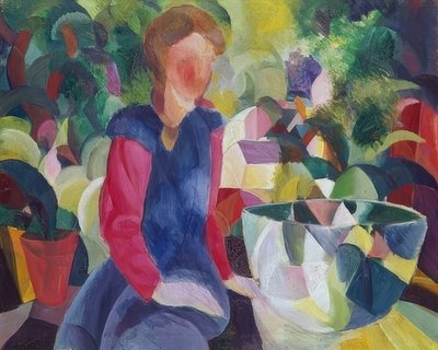 魚のガラスを持つ少女。 1914 作： August Macke