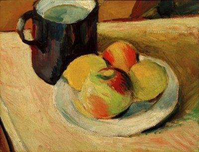 ミルク水差しと皿の上のリンゴ 作： August Macke