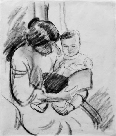 子供を持つ母親、読書（エリザベスとウォルターチェン 作： August Macke