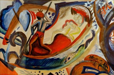 はしけで裸の女の子 作： August Macke