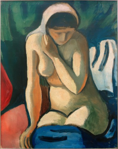 ヘッドスカーフをした裸の女の子 作： August Macke