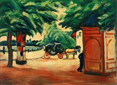 公園の湖での馬車 作： August Macke
