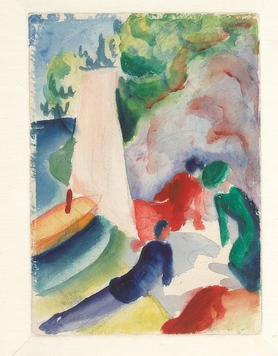 ビーチでのピクニック（セーリング後のピクニック）。 1913 作： August Macke