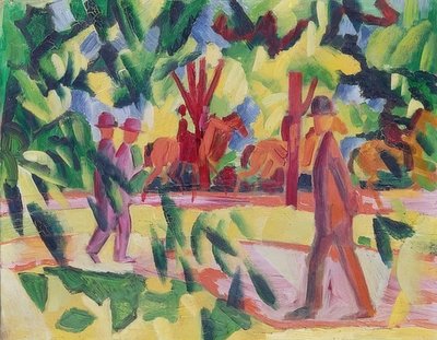 通りのライダーと歩行者。 1914 作： August Macke