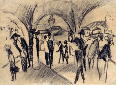 1913年のトゥーンのアーケードの下のシーン 作： August Macke
