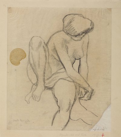 布で座っている女性の裸体 作： August Macke