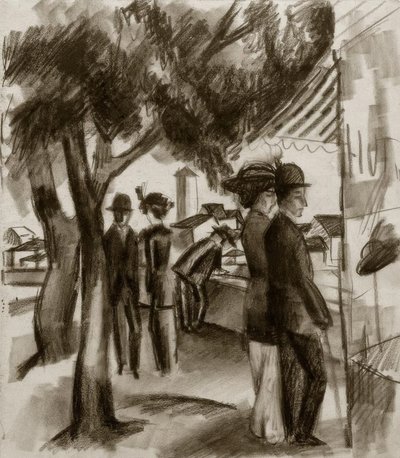 木の下を歩く人 作： August Macke