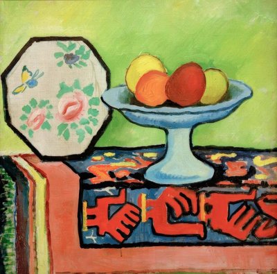 りんごの皮と扇子のある静物 作： August Macke