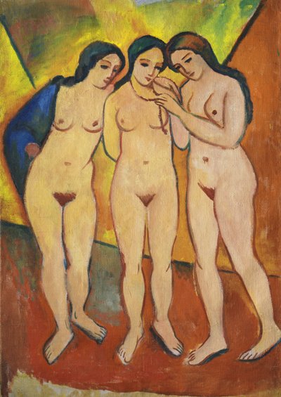 3つのヌード、オレンジと赤、1912 作： August Macke