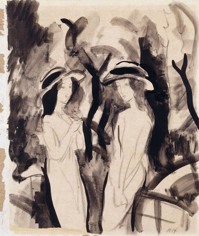 二人の女の子;二人の女の子、1914 作： August Macke