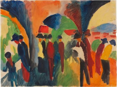 トゥーンのアーバーの下で（ウォーカーモチーフ）。 1913 作： August Macke