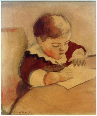 ウォルター、テーブルで絵を描く 作： August Macke