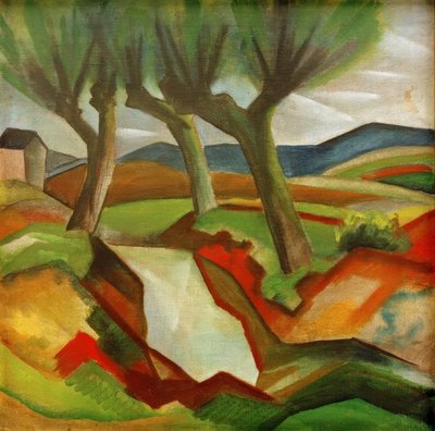 川のそばの牧草地 作： August Macke