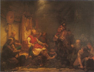 ラグナール・ロスブロクの息子たちの前に現れたエラ王の使者たち 作： August Malmström
