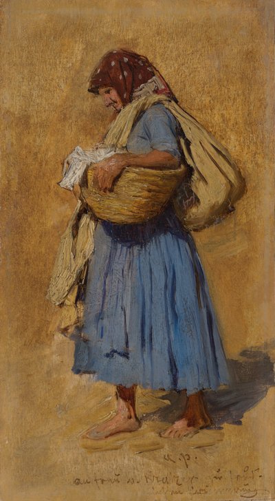 鼻をかむ農夫の妻、1871～1874年頃 作： August Ritter von Pettenkofen