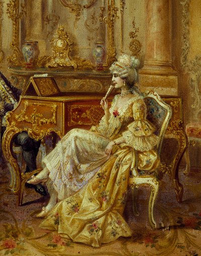 ピアノで、Stephan Sedlacek (1868-1936) 作、キャンバスに油彩、詳細 作： August Stephan Sedlacek