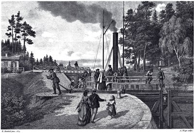 1873年のフィンランドのジュスティラ水門の眺め 作： August Weger