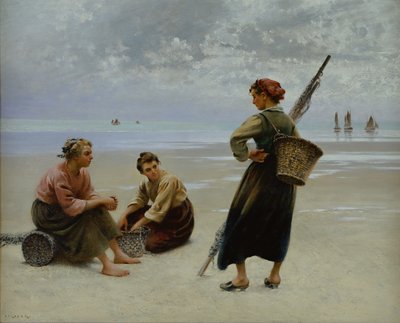 Mussel Gatherers、ブルターニュ（キャンバスに油彩） 作： August Wilhelm Nikolaus Hagborg