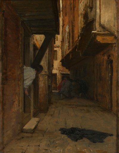 ベネチアの路地でストリートファイト 作： August von Pettenkofen