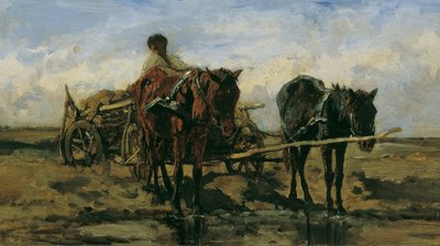 水上のハンガリーの農場のワゴン 作： August von Pettenkofen