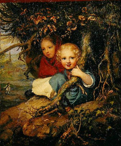 木の根の下にいる二人の子供 1840年頃 （油彩・亜鉛板） 作： August von der Embde