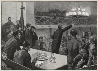 1885年のヴォールイットでのストライキのための会議-1885年の刻印「Le monde illustrious」-ジェラルダンの絵 作： Auguste (after) Gerardin