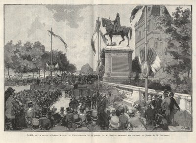 パリ - - 1888年7月15日、パリのホテルで行われたエティエンヌ・マルセル像の落成式でのダルロ氏のスピーチ - 1888年の『イラストレーション・ワールド』に掲載されたジェラルダンのドローイング 作： Auguste (after) Gerardin