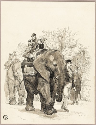 パリ、植物園の象と乗り手 作： Auguste Andre Lancon