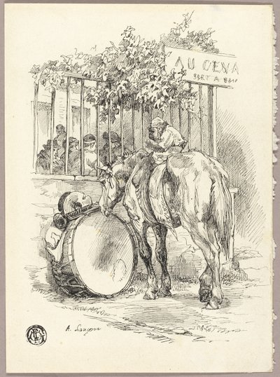 猿を背負った馬 作： Auguste Andre Lancon
