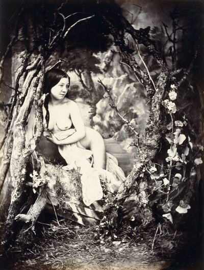 木に囲まれたセミヌードの女性、1850年代から1860年代 作： Auguste Belloc