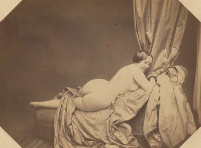 アカデミックヌード、ソファでリクライニング、c。 1855。 作： Auguste Belloc