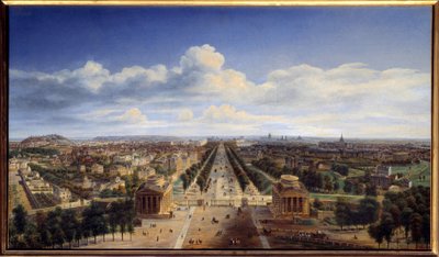 エトワール凱旋門から撮影したパリの眺め オーギュスト・カドル (1782-1849) による絵画 1843 日。 0,48x0,83 m パリ、カルナヴァレ美術館 作： Auguste Cadolle