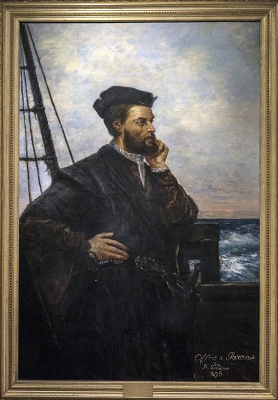 フランスの航海士・探検家ジャック・カルティエ（1491-1557）の肖像画 オーギュスト・ルモワンヌ作 1848-1909 - 1895 サンマロ歴史博物館 作： Auguste Charles Lemoine