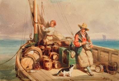 1843年の船の2つの図（紙にトイレ） 作： Auguste Delacroix