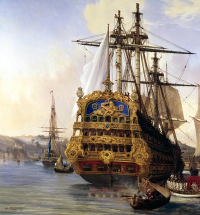 オーギュスト・メイヤー（1805-1890）による1724年のブレスト港の「ル・フドロワイヤント」号の詳細（ブレスト、ボザール美術館） - ブレスト港の「ル・フドロワイヤント」号 作： Auguste Etienne Francois Mayer