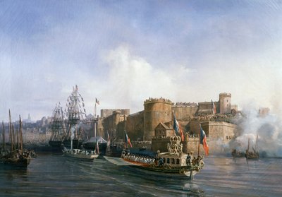 ナポレオン 3 世のブレスト訪問、8 月 11 日に入港する皇帝の船 作： Auguste Etienne Francois Mayer