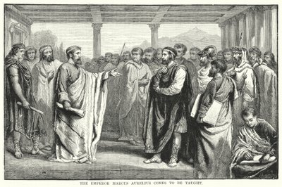 皇帝マルクス・アウレリウスが教えを請いに来た（エングレービング 作： Auguste Francois (after) Laby