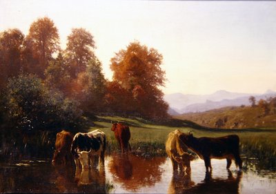 牛の水やり（油彩・キャンバス） 作： Auguste Francois Bonheur