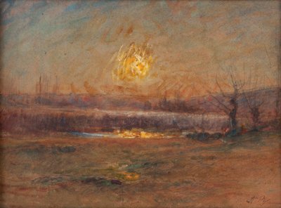 田舎の池に沈む夕日 作： Auguste Francois Ravier