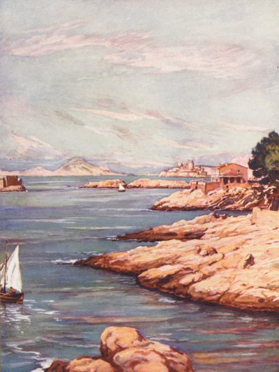フランス：La Corniche A Marseille（カラーリトグラフ） 作： Auguste Gerardin