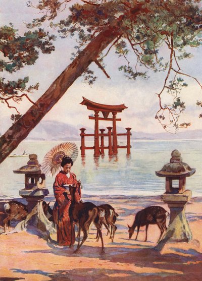 宮島の鳥居（カラーリトグラフ） 作： Auguste Gerardin
