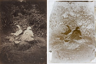座っている 2 人の農民の少女 作： Auguste Giraudon