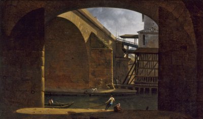 丸天井のケ・ド・ジェスヴルから見たノートルダム橋とポンプ、1816年（油彩・カンヴァス） 作： Auguste Jacques Regnier