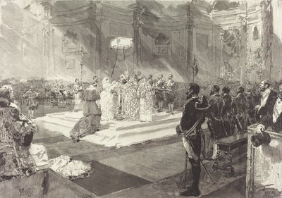 1882 年、スペインの宮廷で行われた王室の洗礼。 作： Auguste Lepere