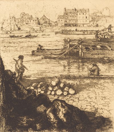 ドックマン、ラ ガール ル ドバルデュールの桟橋、ケ ドゥ ラ ガール、1894 年。 作： Auguste Lepere