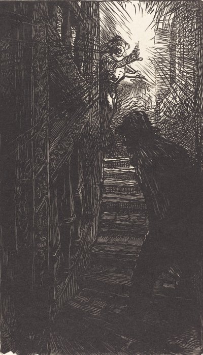 1901 年に公開されたブートブリー通りの彫刻が施された階段。 作： Auguste Lepere